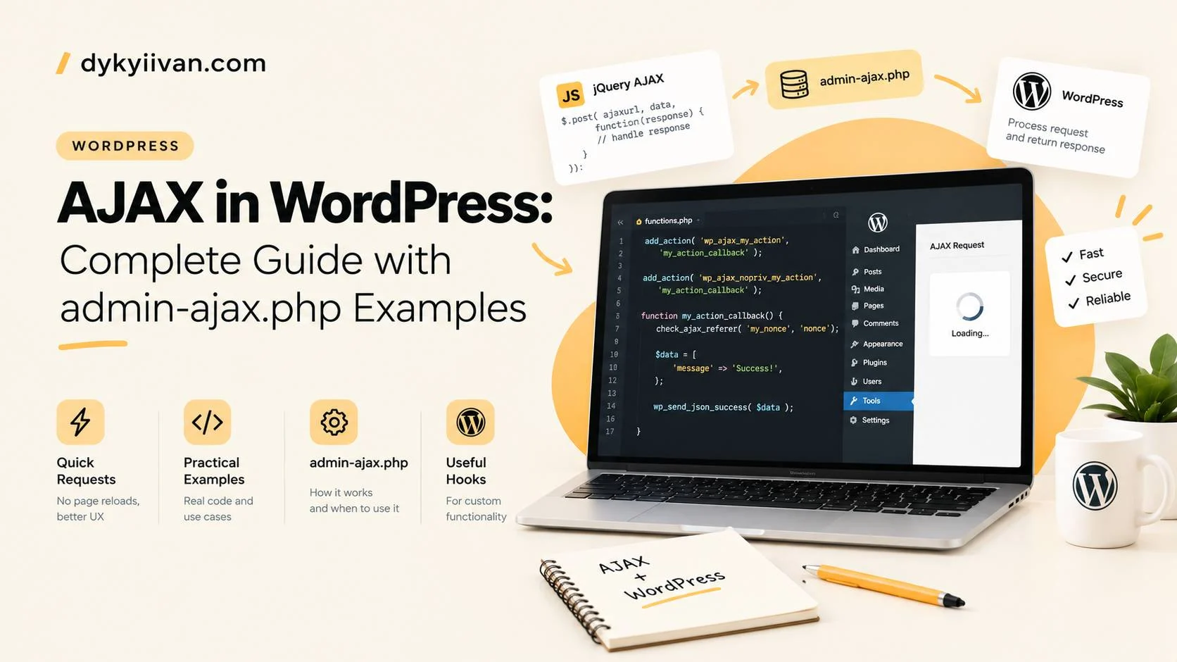 WordPress AJAX guide cover: how admin-ajax.php works step by step