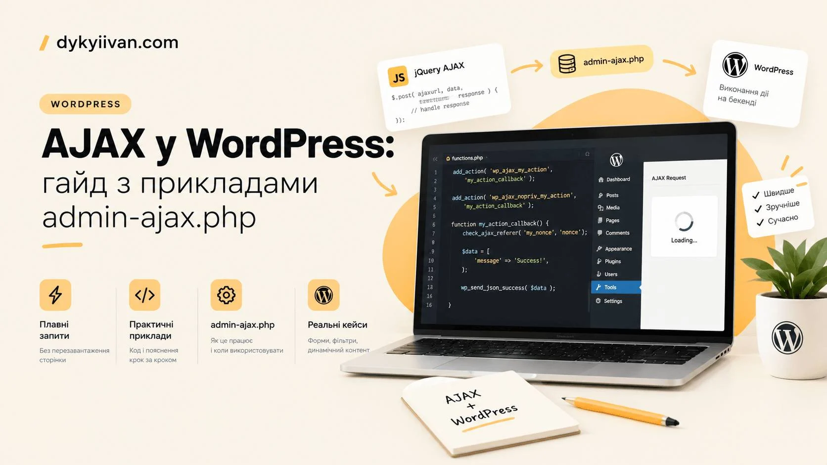 Обкладинка гайду: AJAX у WordPress, практичний гайд з використання
